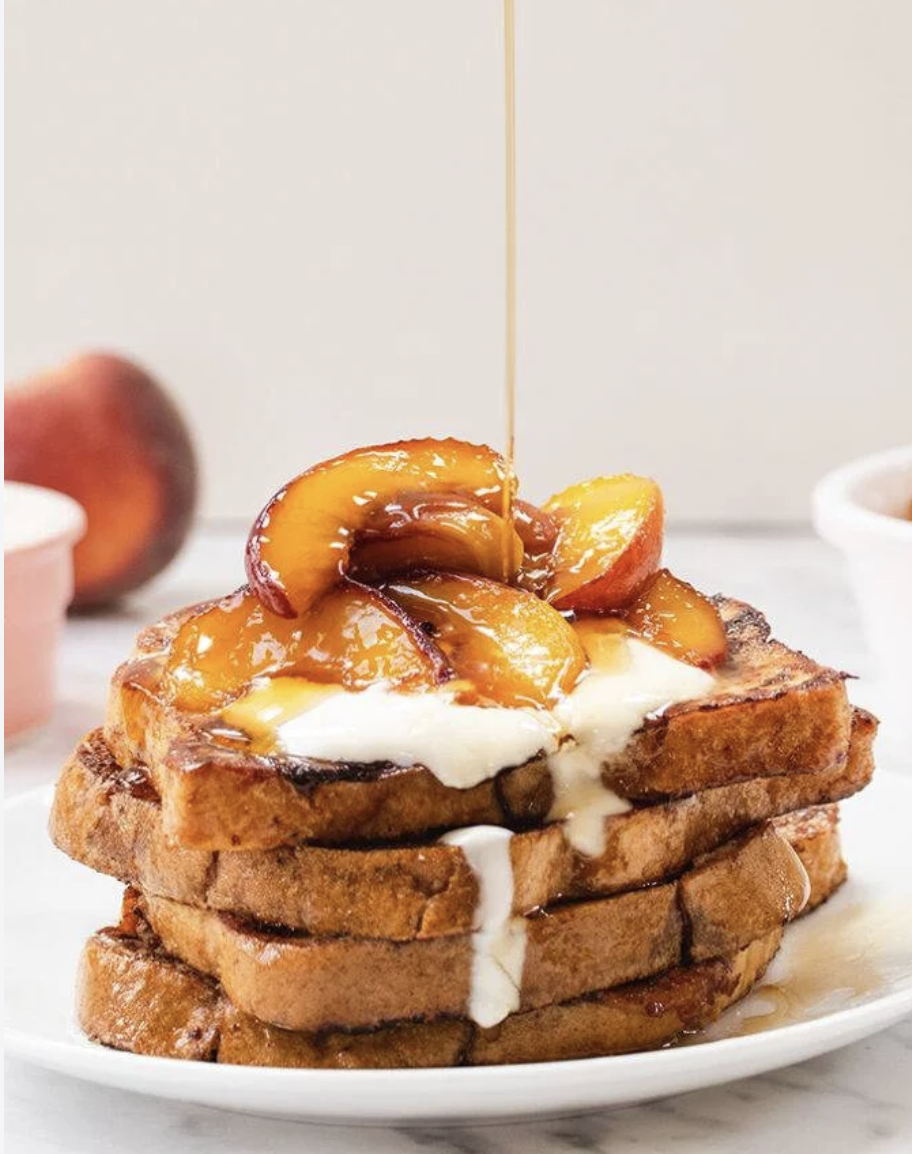 Pain perdu aux pêches rôties